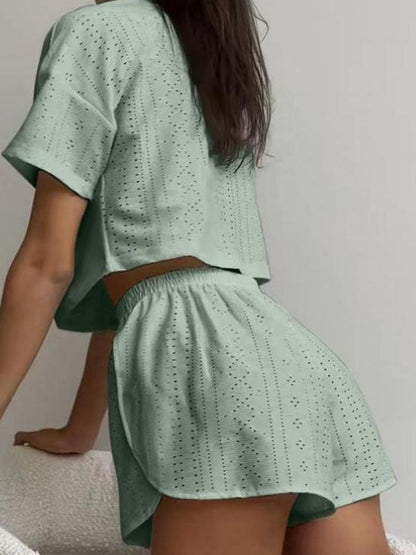 Hazel Blues® |  Eyelet Round Neck Top and Shorts Set