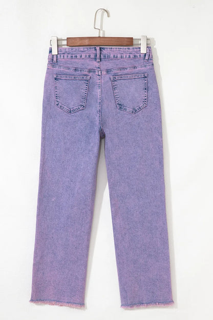 Hazel Blues® |  Washed Raw Hem Cropped Jeans