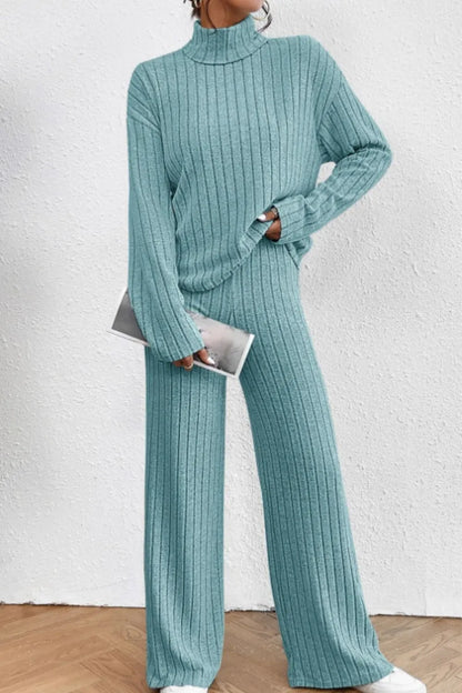 Hazel Blues® |  Mock Neck Dropped Shoulder Top and Pants Set