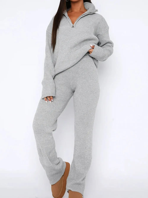 Hazel Blues® |  Quarter Zip Long Sleeve Top and Pants Set