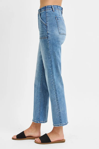 Hazel Blues® | RISEN High Waisted Bootcut Cropped Jeans