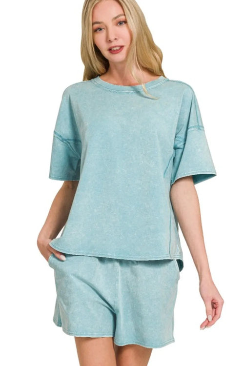 Hazel Blues® |  Zenana Acid Washed Short Sleeve Tee & Shorts Set