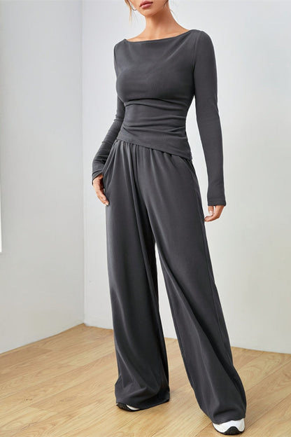 Hazel Blues® |  Boat Neck Long Sleeve Top and Pants Set
