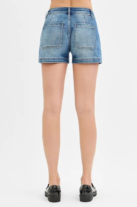 Hazel Blues® |  RISEN Low Rise Patched Pocket Shorts