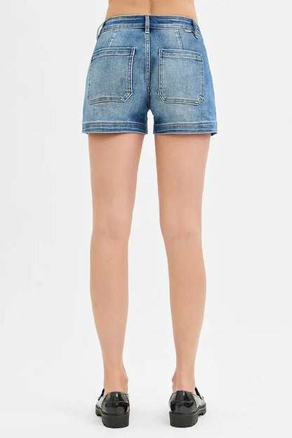 Hazel Blues® |  RISEN Low Rise Patched Pocket Shorts