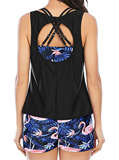 Hazel Blues® |  Cutout Printed Round Neck Three-Piece Swim Set