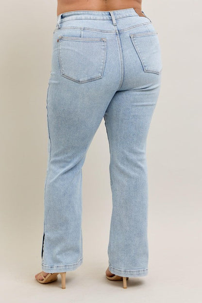 Hazel Blues® | Judy Blue Tummy Control Vintage Wash Side Slit Slim Boot Jeans