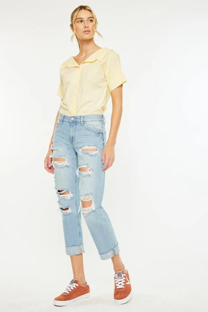 Hazel Blues® |  Kancan Mid Rise Distressed Boyfriend Jeans