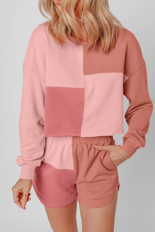 Hazel Blues® |  Color Block Round Neck Top and Shorts Set