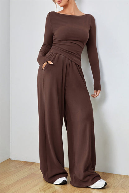 Hazel Blues® |  Boat Neck Long Sleeve Top and Pants Set