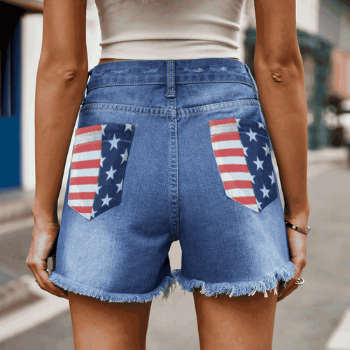 Hazel Blues® |  US Flag Distressed Denim Shorts