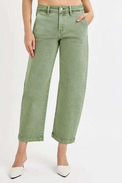 Hazel Blues® | RISEN Tummy Control High Rise Crop Barrel Jeans