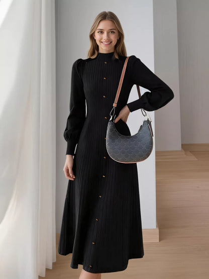 Hazel Blues® |  Ribbed Knit Mock Neck Midi Dress