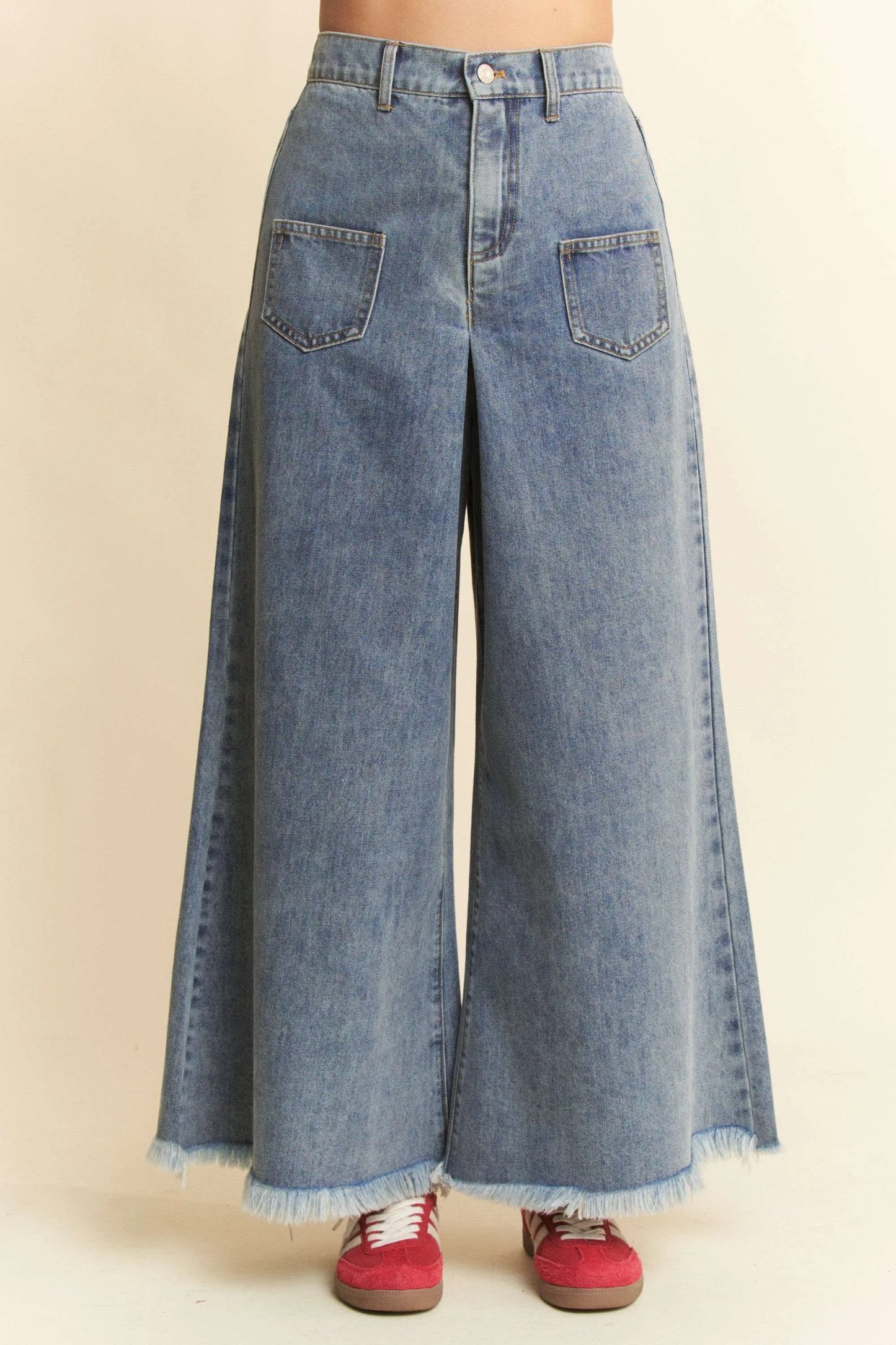 Hazel Blues® |  Davi & Dani Patch Pocket Wide Leg Culotte Jeans