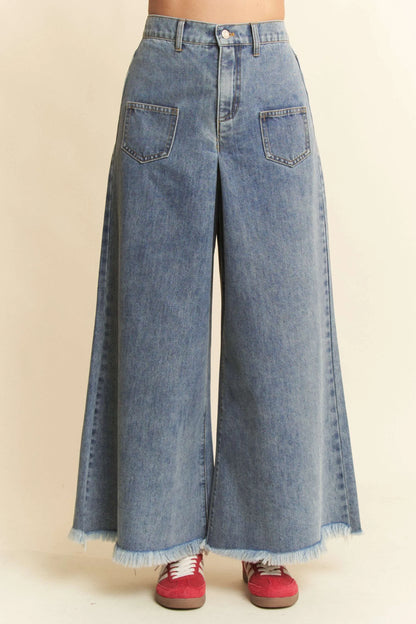 Hazel Blues® |  Davi & Dani Patch Pocket Wide Leg Culotte Jeans