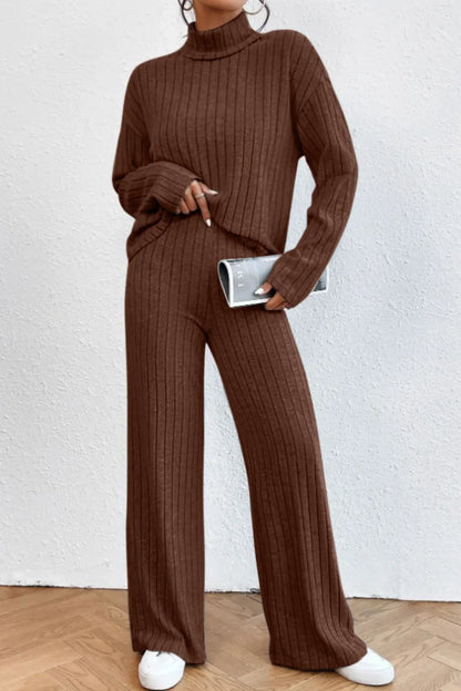 Hazel Blues® |  Mock Neck Dropped Shoulder Top and Pants Set