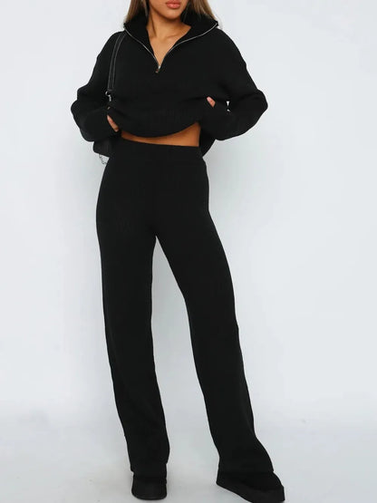 Hazel Blues® |  Quarter Zip Long Sleeve Top and Pants Set