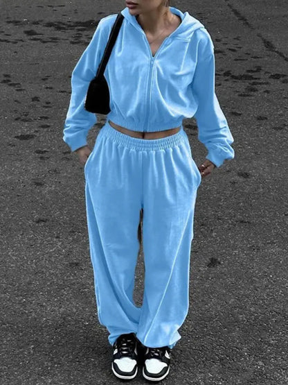 Hazel Blues® |  Zip Up Hoodie and Pocketed Pants Set