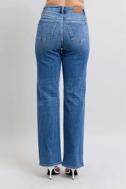 Hazel Blues® | Judy Blue High Waist V-Front Vintage Wash Straight Jeans