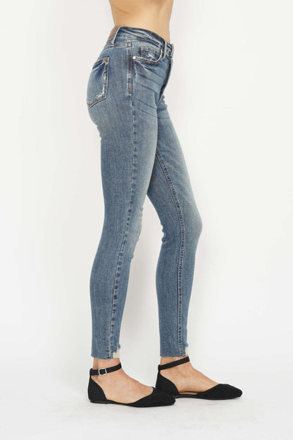 Hazel Blues® |  Judy Blue Tummy Control Vintage Wash Hem Destroy Skinny Jeans