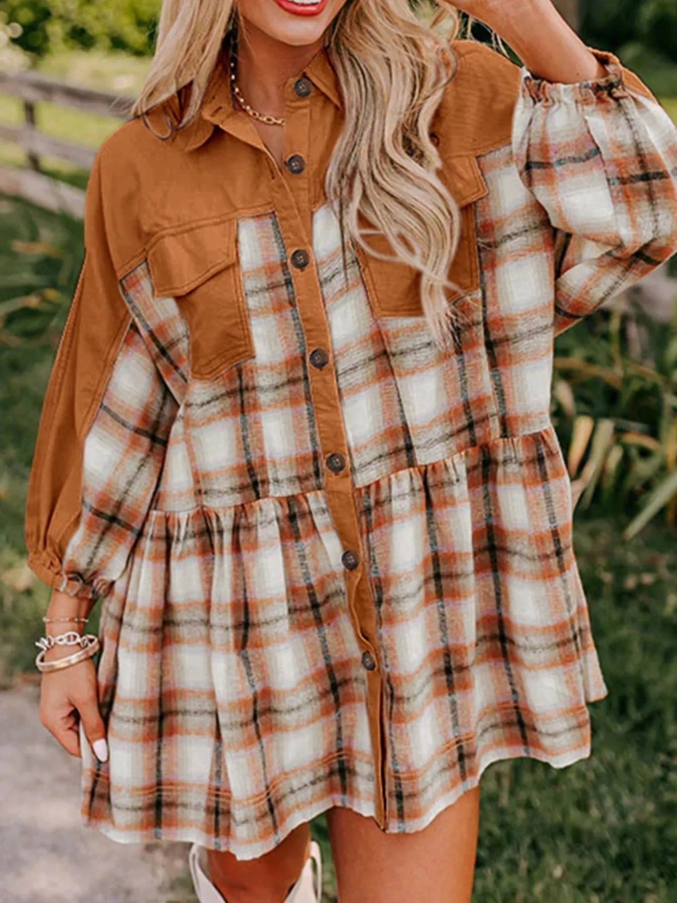 Hazel Blues® |  Plaid Button Front Mini Dress
