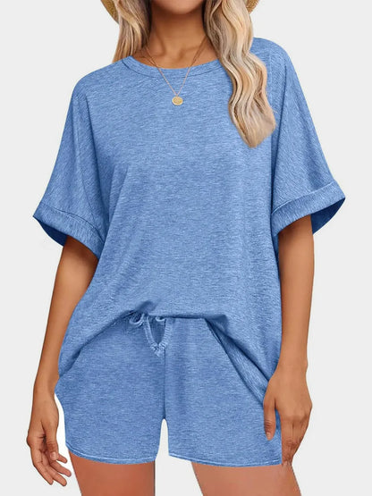 Hazel Blues® |  Round Neck T-Shirt and Drawstring Shorts Set