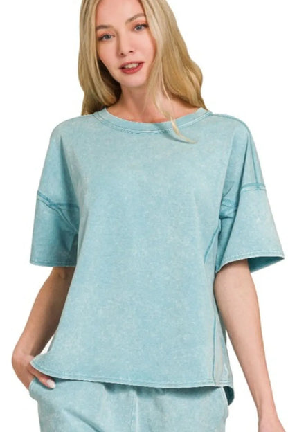 Hazel Blues® |  Zenana Acid Washed Short Sleeve Tee & Shorts Set