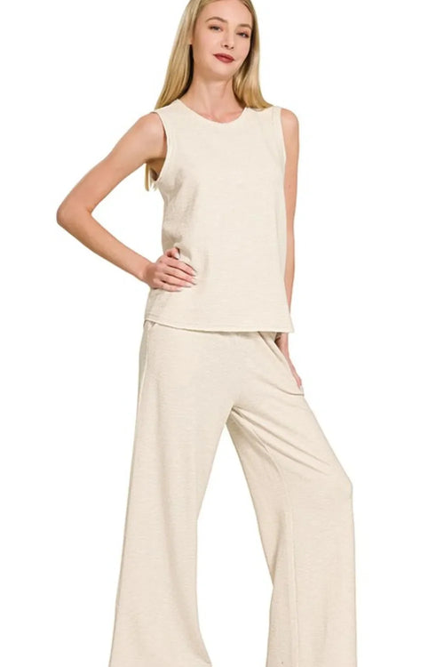 Hazel Blues® |  Zenana Cotton Slub Tank & Pants Set