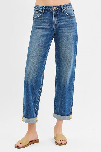 Hazel Blues® | RISEN Mid Rise Boyfriend Roll Up Jeans
