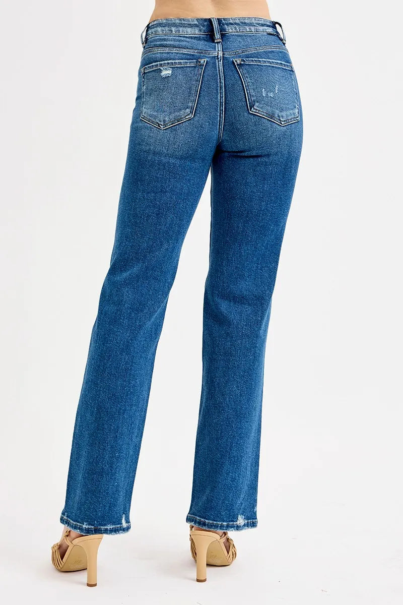 Hazel Blues® | RISEN Tummy Control High Rise Straight Distressed Jeans