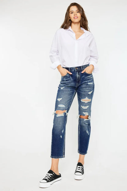 Hazel Blues® |  Kancan High Rise Distressed Mom Fit Jeans