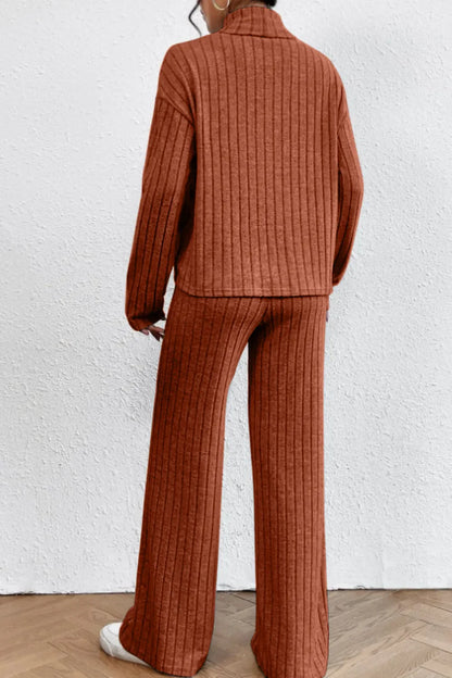 Hazel Blues® |  Mock Neck Dropped Shoulder Top and Pants Set