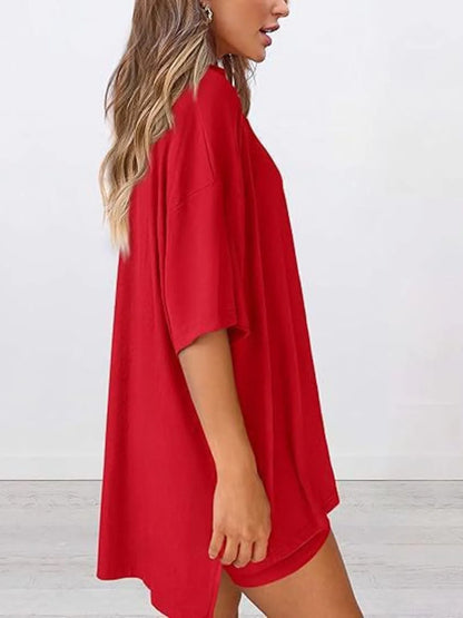 Hazel Blues® | Oversized Slit Round Neck Top and Shorts Lounge Set