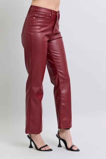 Hazel Blues® | Judy Blue High Waist Tummy Control Faux Leather Straight Pants