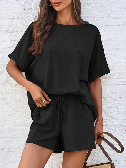 Hazel Blues® |  Round Neck T-Shirt and Drawstring Shorts Set