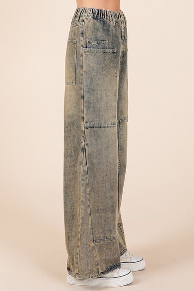 Hazel Blues® |  Mittoshop Washed Wide Leg Jeans with Pockets