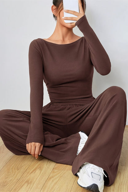 Hazel Blues® |  Boat Neck Long Sleeve Top and Pants Set