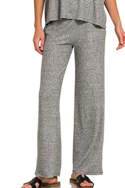 Hazel Blues® |  Zenana Soft Melange Short Sleeve Tee & Long Pants Set