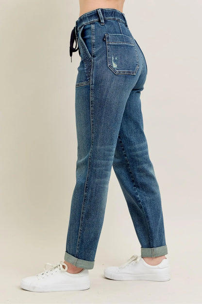 Hazel Blues® | Judy Blue HW Vintage Wash Jeans w/ Drawstring