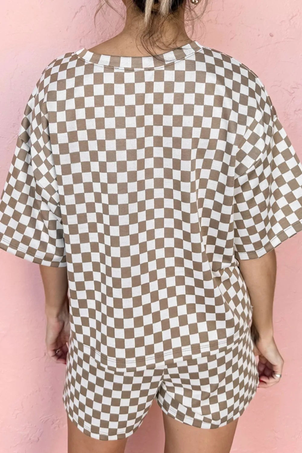 Hazel Blues® |  Checkered Round Neck Top and Shorts Set