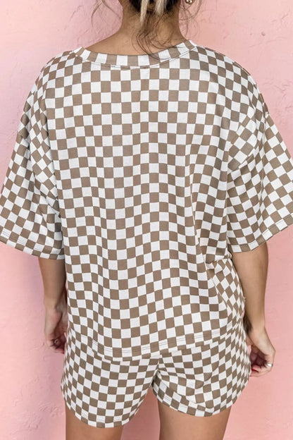 Hazel Blues® |  Checkered Round Neck Top and Shorts Set