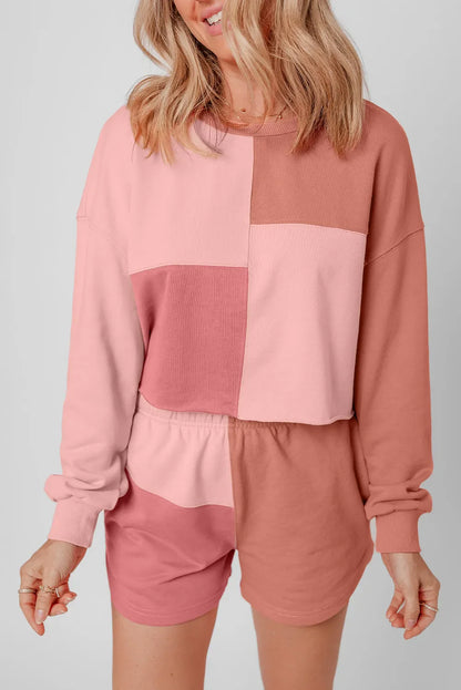 Hazel Blues® |  Color Block Round Neck Top and Shorts Set