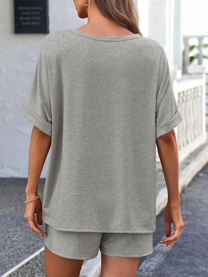 Hazel Blues® |  Round Neck T-Shirt and Drawstring Shorts Set