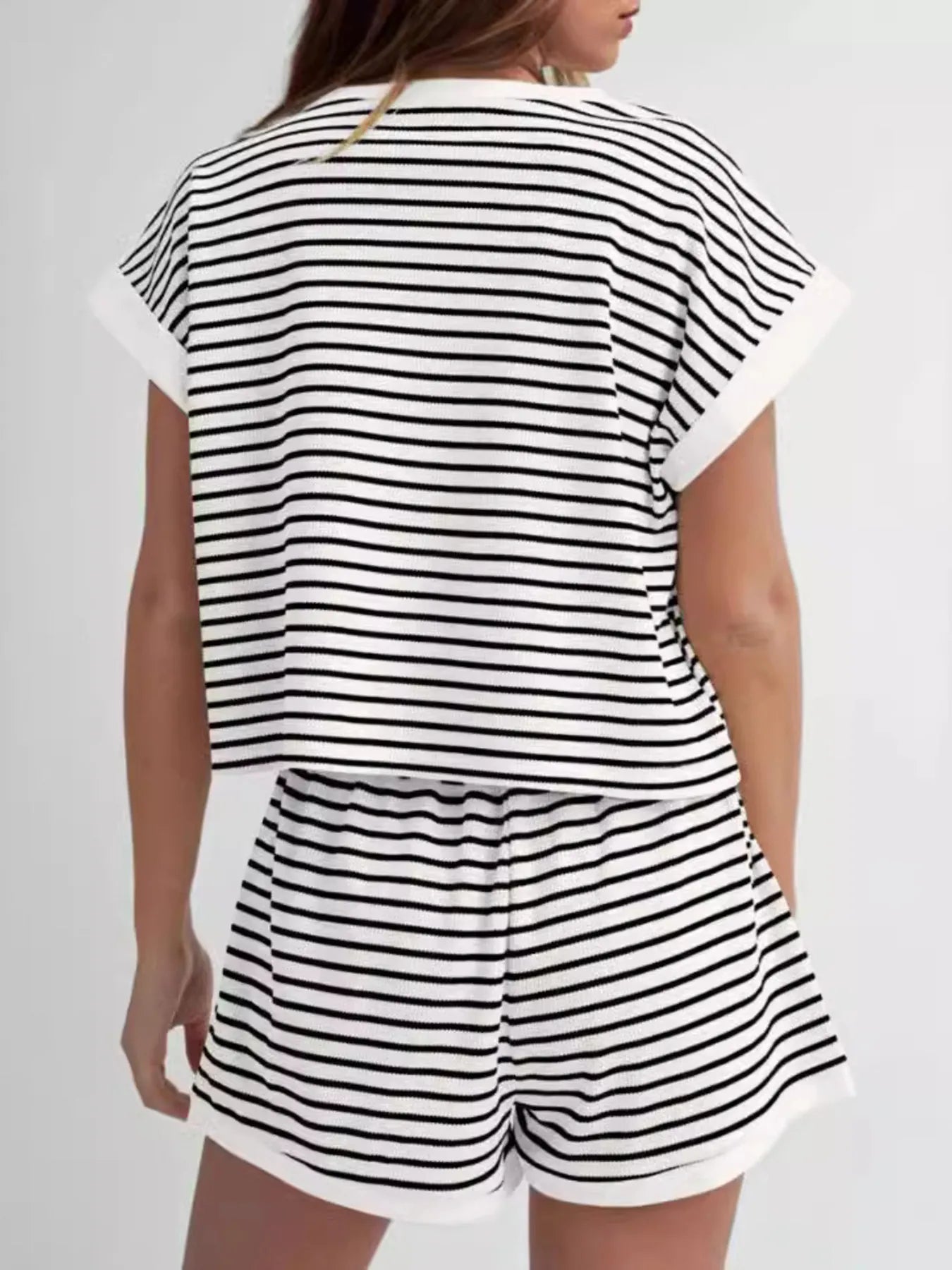 Hazel Blues® | Contrast Striped T-Shirt and Shorts Set