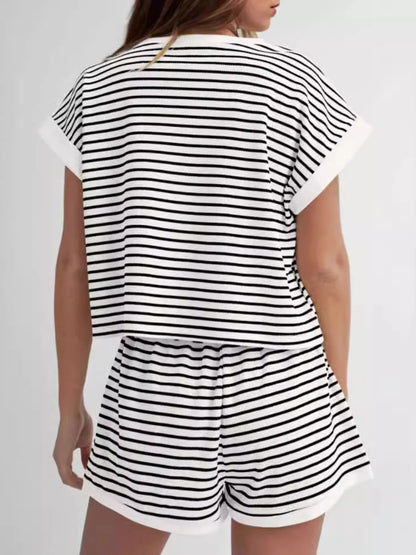 Hazel Blues® | Contrast Striped T-Shirt and Shorts Set