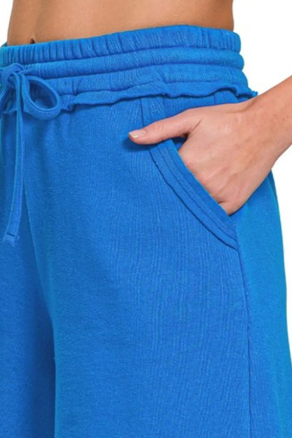 Hazel Blues® |  Zenana Fleece Raw Hem Shorts With Draw String