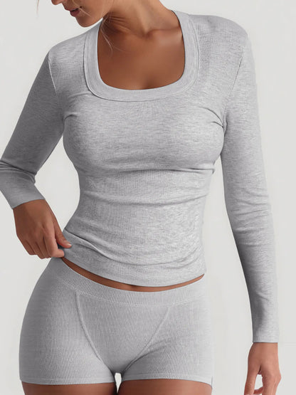 Hazel Blues® |  Square Neck Long Sleeve Top and Shorts Set