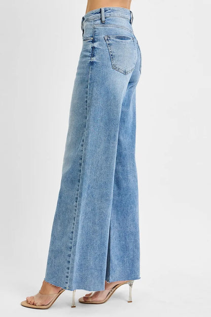 Hazel Blues® | RISEN Tummy Control High Rise Ankle Palazzo Jeans