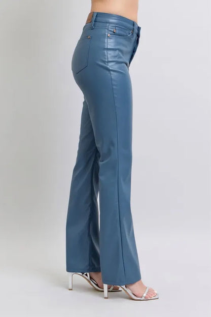Hazel Blues® | Judy Blue High Waist Tummy Control Faux Leather Bootcut Pants