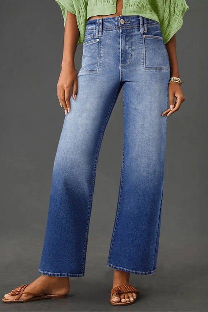 Hazel Blues® |  High-Waisted Wide-Leg Vintage Wash Jeans